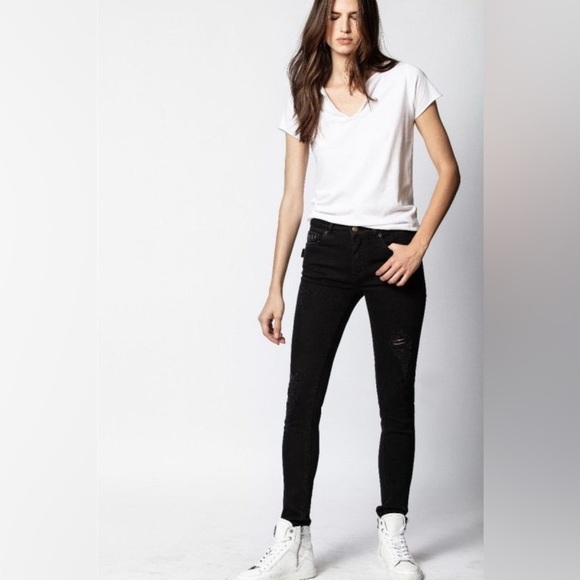 Zadig & Voltaire Eva Grunge Black Denim 27 - Picture 1 of 11